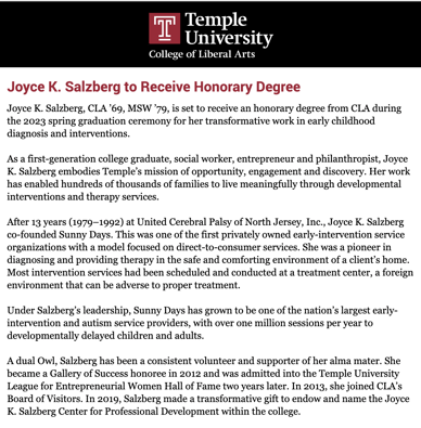 Joyce K. Salzberg To Receive Honorary Degree